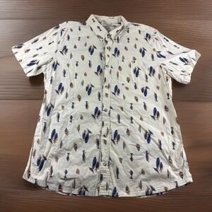 Toad Co Mattock II Shirt Mens XL Beige Whale All Over Print Organic Short Sleeve